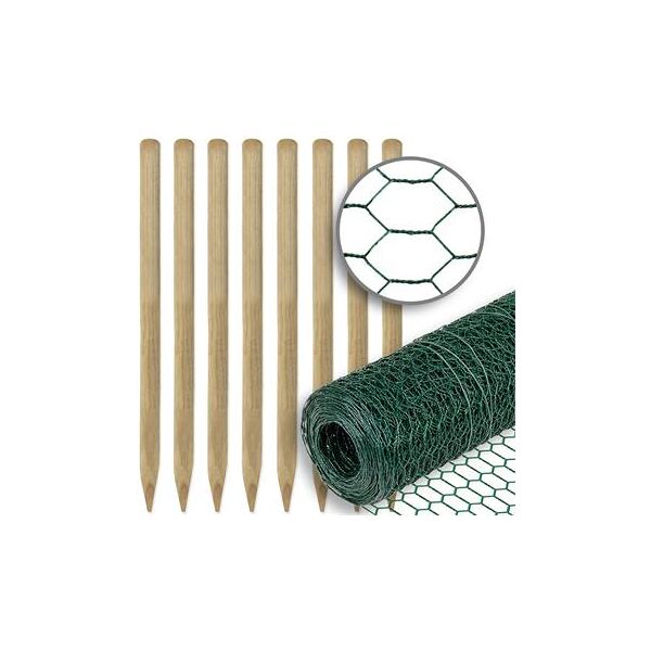 kit: recinto per giardino voss.farming, rete esagonale 10 m x 100 cm, verde + 8 pali in legno