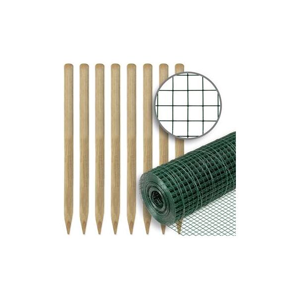 kit: recinto per giardino voss.farming, rete per voliere 10 m x 100 cm verde + 8 pali in legno