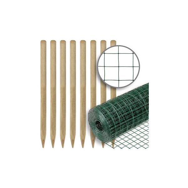 kit: recinto per giardino voss.farming, rete per voliere 10 m x 100 cm : verde+ 8 pali in legno