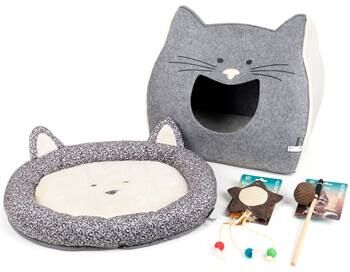 Set da gioco per gatti VOSS.pet ECO Cat Toy ""3"", con lettino, grotta e 2 giochi per gatti