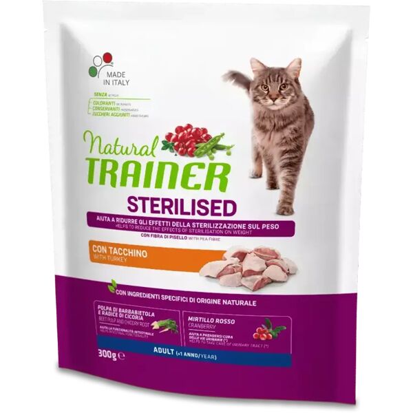 trainer - nova food natural trainer gatto adulto sterilizzato con tacchino 300 gr gatto > cibo secco erba e croccantini > adulto