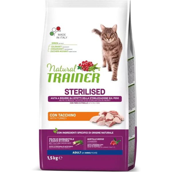 trainer - nova food natural trainer gatto adulto sterilizzato con tacchino 1,5 kg gatto > cibo secco erba e croccantini > adulto