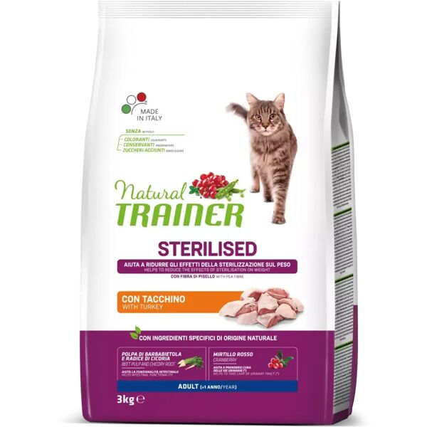 trainer - nova food natural trainer gatto adulto sterilizzato con tacchino 3 kg gatto > cibo secco erba e croccantini > adulto