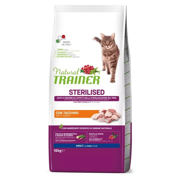 trainer - nova food natural trainer gatto adulto sterilizzato con tacchino 10 kg gatto > cibo secco erba e croccantini > adulto