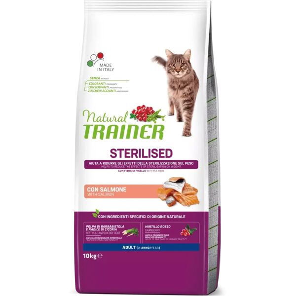 trainer - nova food natural trainer gatto adulto sterilizzato con salmone 10 kg gatto > cibo secco erba e croccantini > adulto