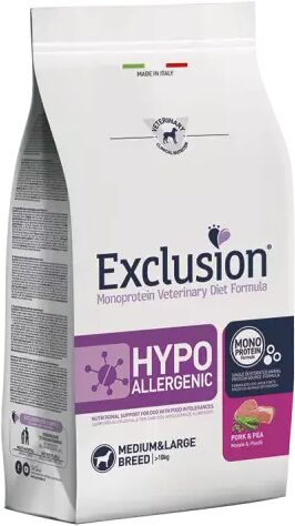 EXCLUSION Cane Monoprotein Veterinary Diet Hypoallergenic Adulto Medium&Large; Maiale&Piselli; 12 Kg Cane > Cibo Secco e Croccantini > Adulto