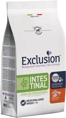 EXCLUSION Cane Monoprotein Veterinary Diet Intestinal Adulto Medium&Large; Maiale&Riso; 2 kg Cane > Cibo Secco e Croccantini > Adulto