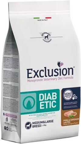 EXCLUSION Cane Monoprotein Veterinary Diet Diabetic Adulto Medium&Large; Maiale, Sorgo&Piselli; 2 kg 2.00 kg