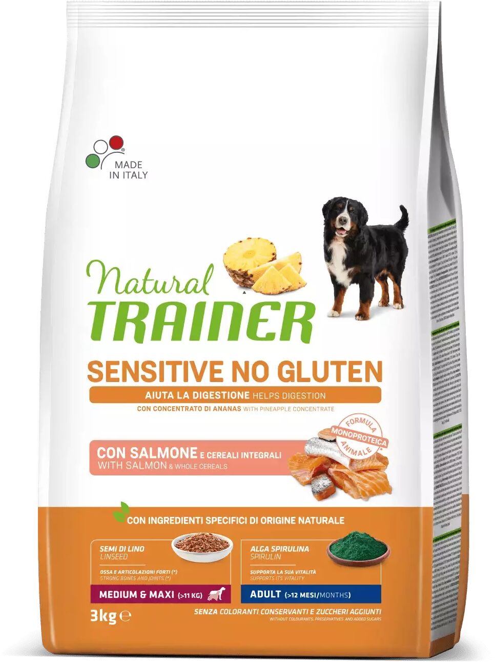 Trainer - Nova Food Natural Trainer Sensitive No Gluten Cane Adulto Medium e Maxi Salmone 3 Kg 3.00 kg