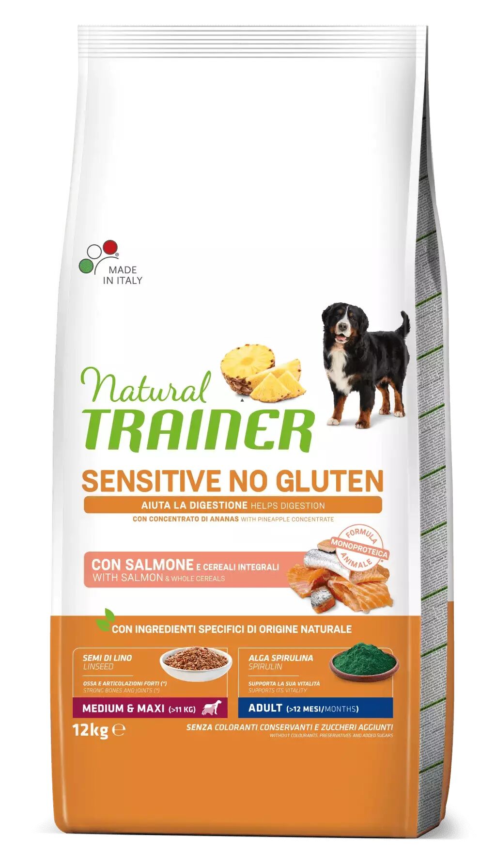 Trainer - Nova Food Natural Trainer Sensitive No Gluten Cane Adulto Medium e Maxi Salmone 12 Kg 12.00 kg