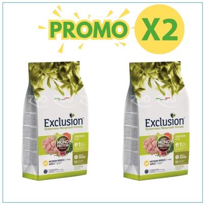 EXCLUSION Cane Mediterraneo Monoprotein Adulto Medium Pollo PROMO +2 prezzo a pezzo 12.00 kg EXCLUSION Cane Mediterraneo Monoprotein Adulto Medium Pollo PROMO +2 prezzo a pezzo 12.00 kg