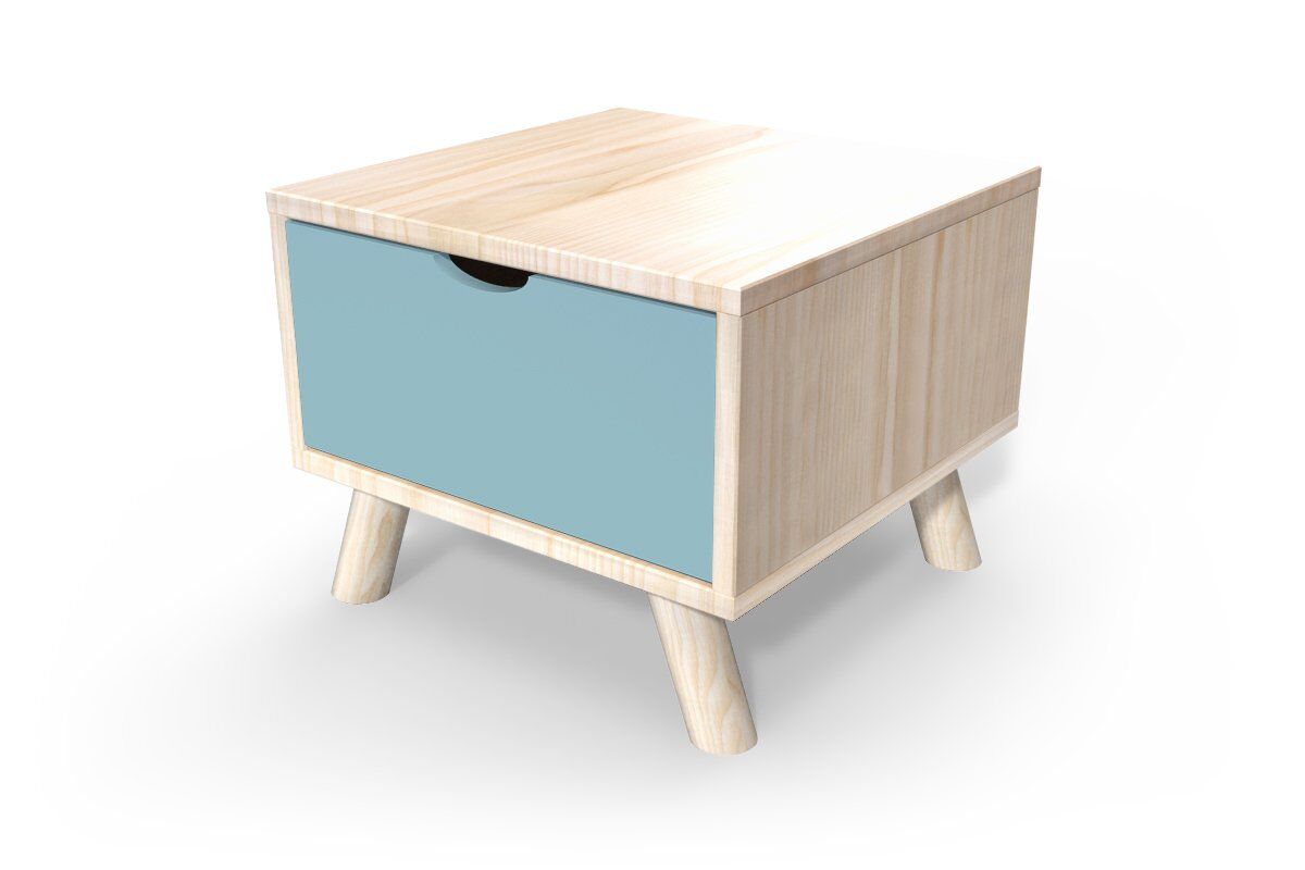 ABC MEUBLES Comodino scandinavo legno Viking + cassetto -  - Vernice Naturale/Polvere blu