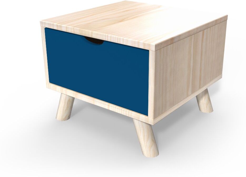 ABC MEUBLES Comodino scandinavo legno Viking + cassetto -  - Vernice Naturale/Blu petrolio