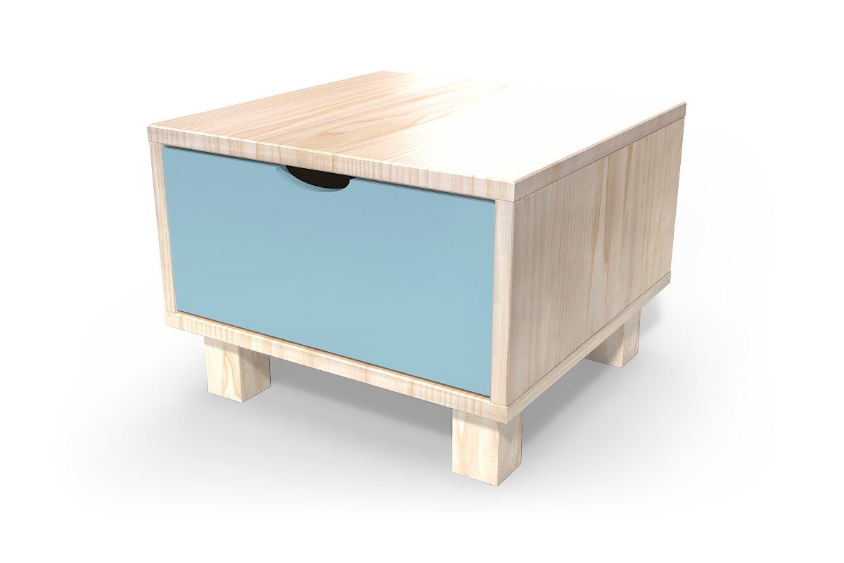 ABC MEUBLES Comodino in legno Cube + cassetto -  - Vernice Naturale/Polvere blu