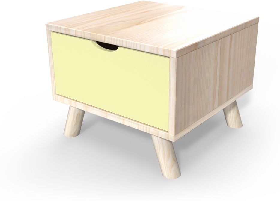 ABC MEUBLES Comodino scandinavo legno Viking + cassetto -  - Vernice Naturale/Giallo