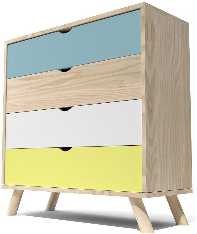 ABC MEUBLES Cassettiera scandinava in legno Viking Blu, Bianco, Giallo -  - Pastello Blu, Bianco, Giallo