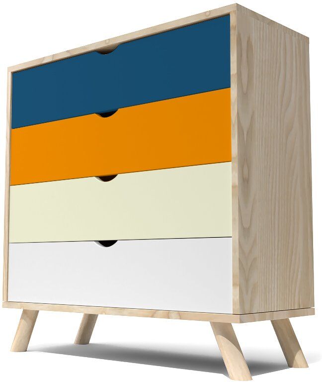 ABC MEUBLES Cassettiera scandinava legno Viking blu, arancione, avorio, bianco -  - Blu petrolio, Arancio, Avorio, Bianco