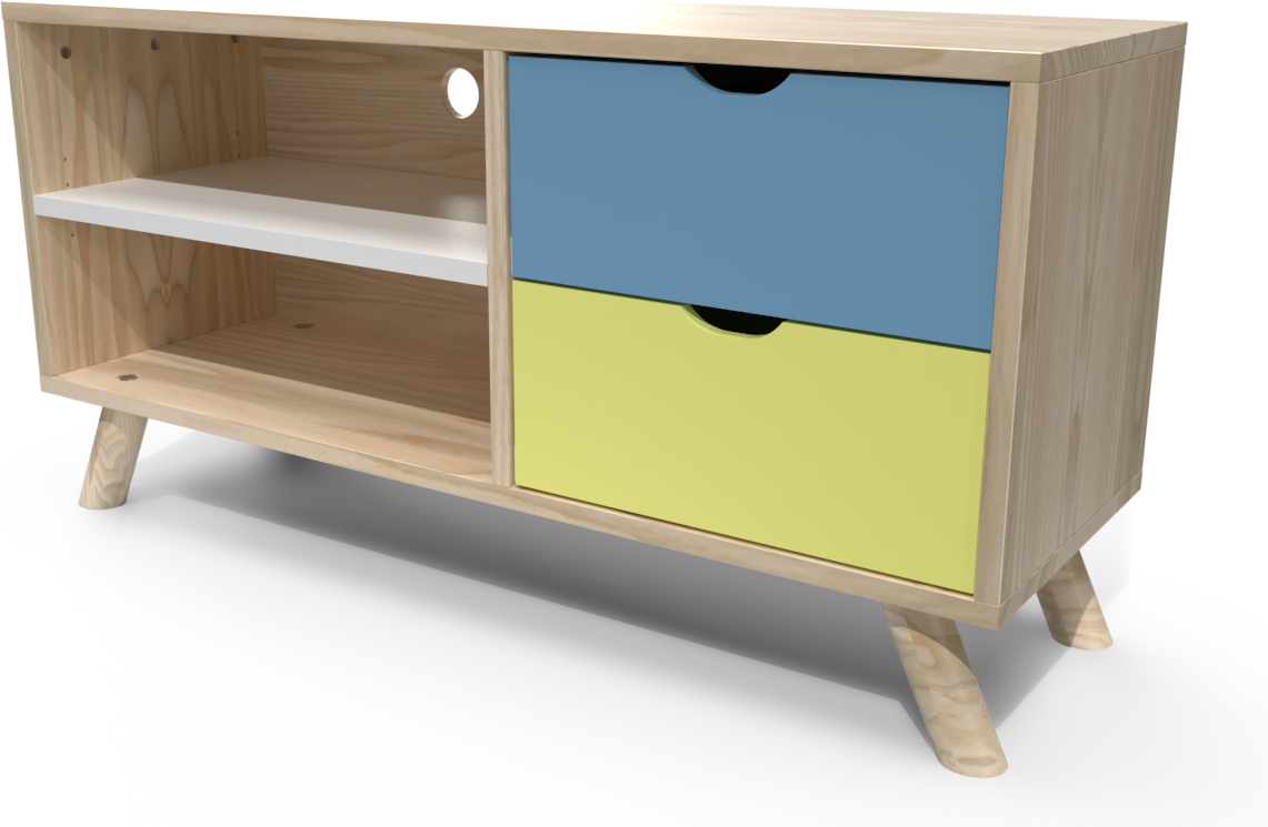 ABC MEUBLES Mobile TV scandinavo legno blu giallo bianco Viking -  - Pastello Blu, Giallo, Bianco