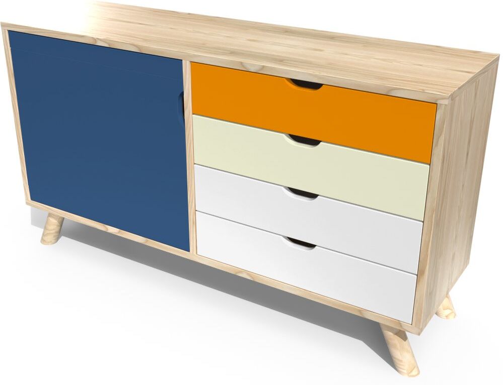 ABC MEUBLES Credenza Scandinavo Blu Arancio Avorio Bianco Viking -  - Blu petrolio, Arancio, Avorio, Bianco