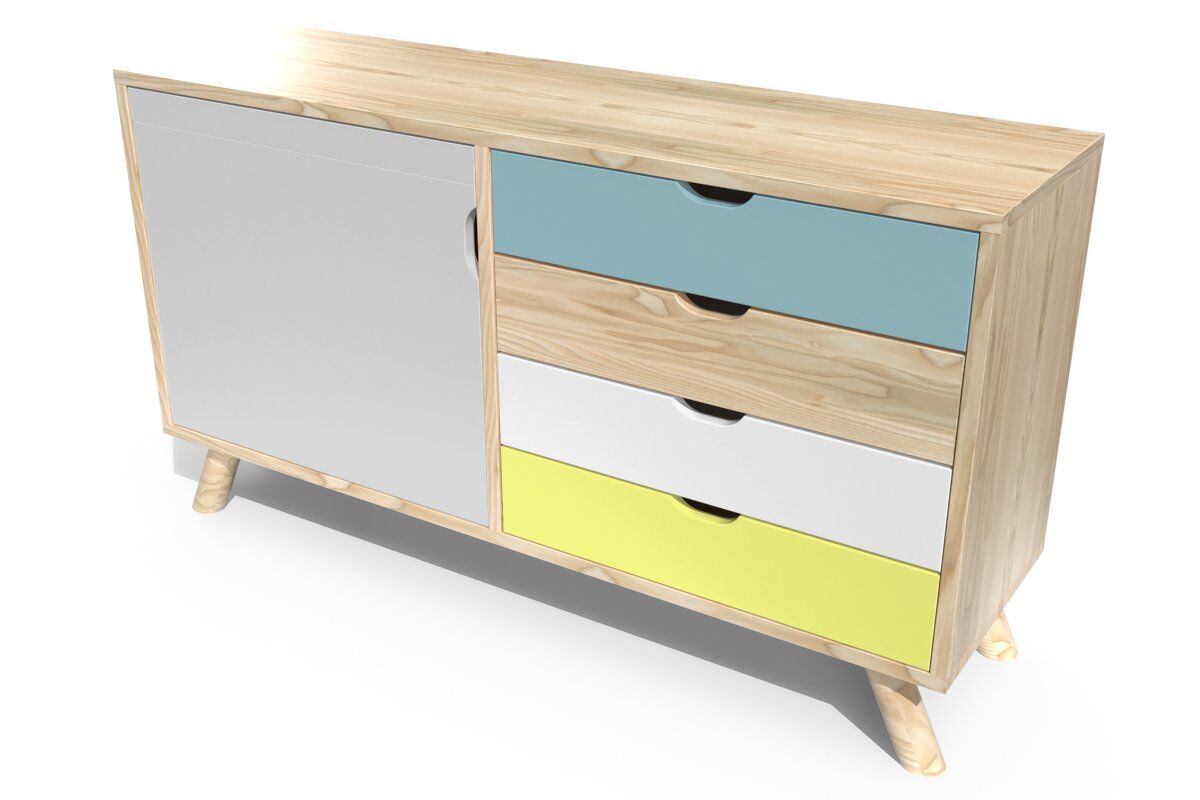 ABC MEUBLES Credenza scandinava legno Viking -  - Grigio Chiaro, Pastello Blu, Bianco, Giallo