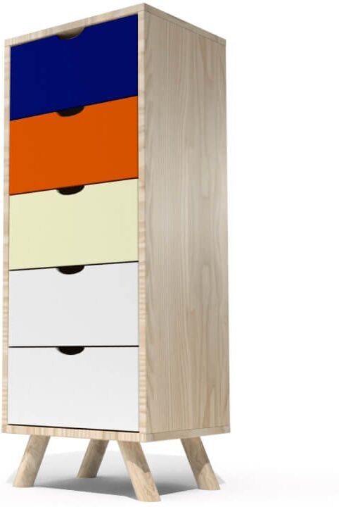 ABC MEUBLES Comò scandinavo in legno 5 cassetti Viking -  - Blu petrolio, Arancio, Avorio, Bianco