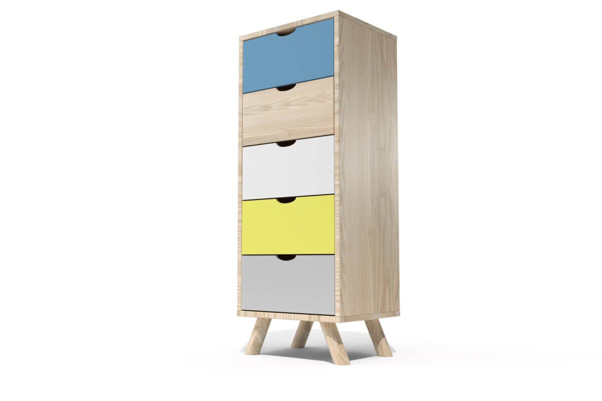 ABC MEUBLES Chiffonier scandinavo in legno blu bianco giallo grigio Viking -  - Pastello Blu, Giallo, Bianco, Grigio Chiaro