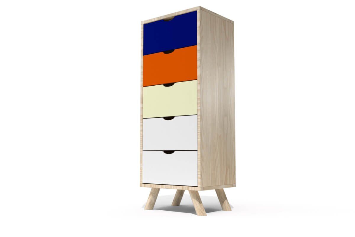 ABC MEUBLES Chiffonier scandinavo in legno blu arancione avorio bianco Viking -  - Blu petrolio, Arancio, Avorio, Bianco