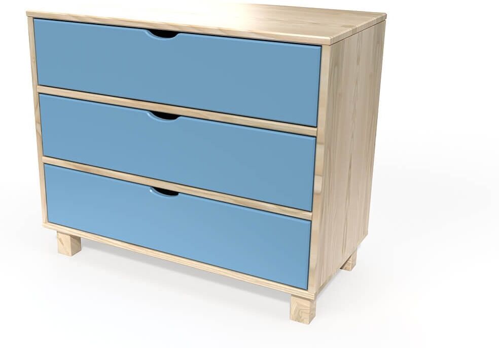 ABC MEUBLES Cassettone in legno a 3 cassetti Cube -  - Vernice Naturale/Polvere blu