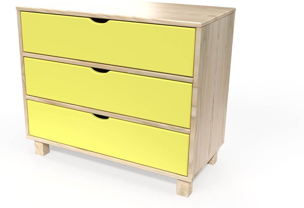 ABC MEUBLES Cassettone in legno a 3 cassetti Cube -  - Vernice Naturale/Giallo