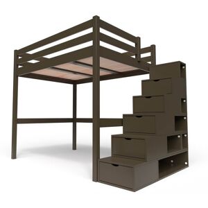 ABC MEUBLES Letto a soppalco legno con scala cubo Sylvia - 140x200 - Wengé