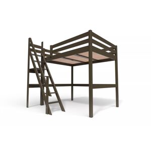 ABC MEUBLES Letto a soppalco legno con scala di mugnaio Sylvia - 140x200 - Wengé