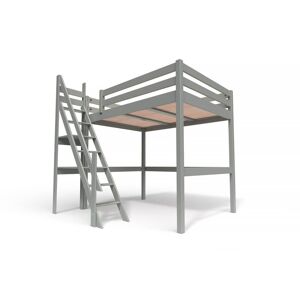 ABC MEUBLES Letto a soppalco legno con scala di mugnaio Sylvia - 140x200 - Grigio