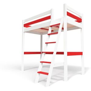 ABC MEUBLES Letto a soppalco legno con scala Sylvia - 90x200 - Bianco/Rosso