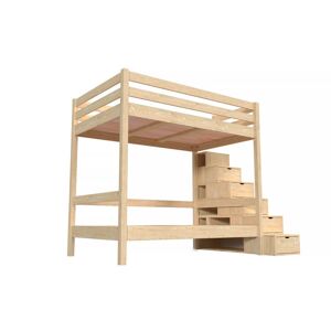 ABC MEUBLES Letto a castello 4 persone adulti legno scale cubo Sylvia - 120x200 - Legno Grezzo