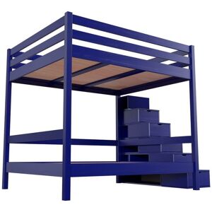 ABC MEUBLES Letto a castello 4 persone adulti legno scale cubo Sylvia - 160x200 - Blu scuro