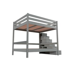 ABC MEUBLES Letto a castello 4 persone adulti legno scale cubo Sylvia - 160x200 - Grigio