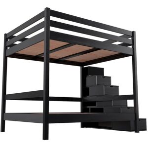 ABC MEUBLES Letto a castello 4 persone adulti legno scale cubo Sylvia - 160x200 - Nero