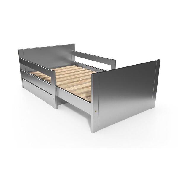 abc meubles bambino evolutivo letto con cassetto in legno. - 90 x (140/170/200) - grigio alluminio