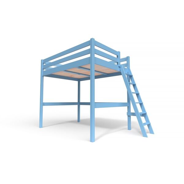 abc meubles letto a soppalco legno con scala sylvia - 140x200 - polvere blu