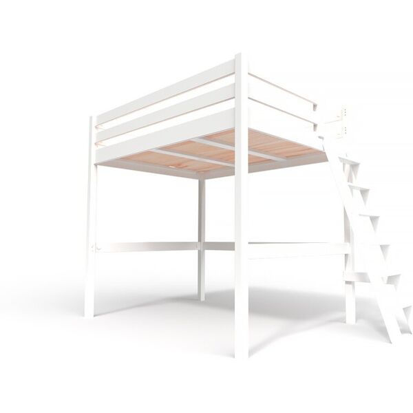 abc meubles letto a soppalco legno con scala sylvia - 140x200 - bianco