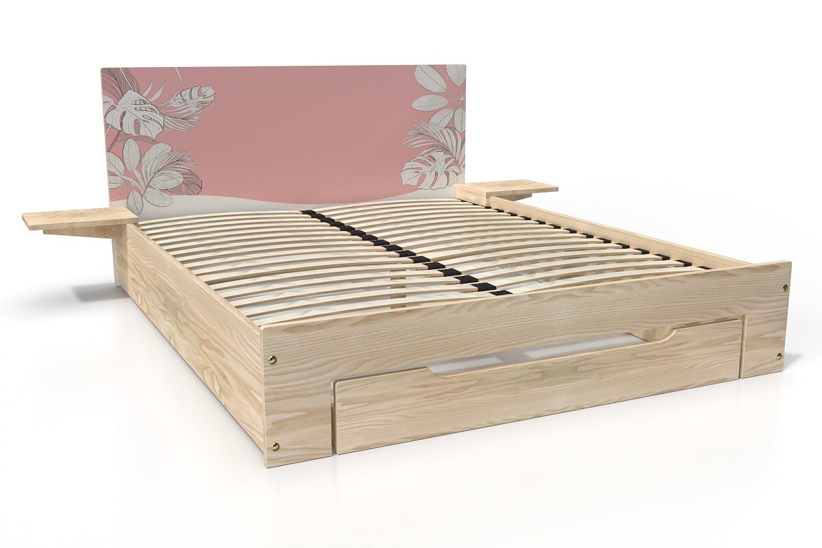 abc meubles letto in legno happy 2 posti con cassetto + comodini - 160x200 - arredamento rosa