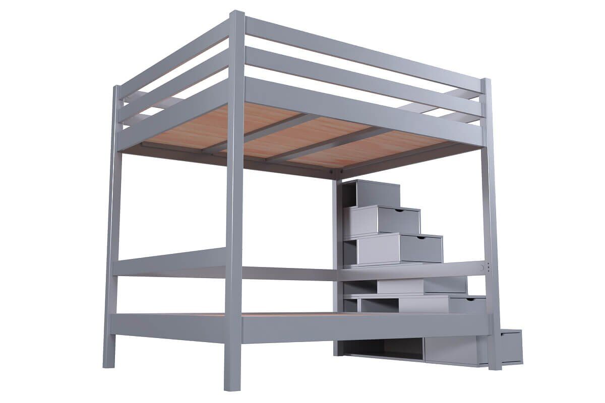 abc meubles letto a castello 4 persone adulti legno scale cubo sylvia - 160x200 - grigio alluminio