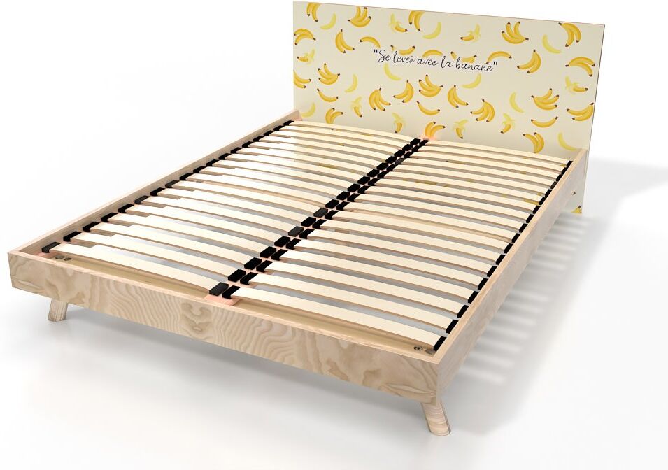 ABC MEUBLES Letto scandinavo Viking 2 posti legno - 140x200 - Decorazione di banane