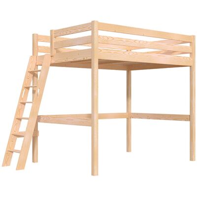 ABC MEUBLES Letto a soppalco legno con scala inclinata Sylvia - 140x200 - Legno Grezzo (senza vernice) ABC MEUBLES Letto a soppalco legno con scala inclinata Sylvia - 140x200 - Legno Grezzo (senza vernice)