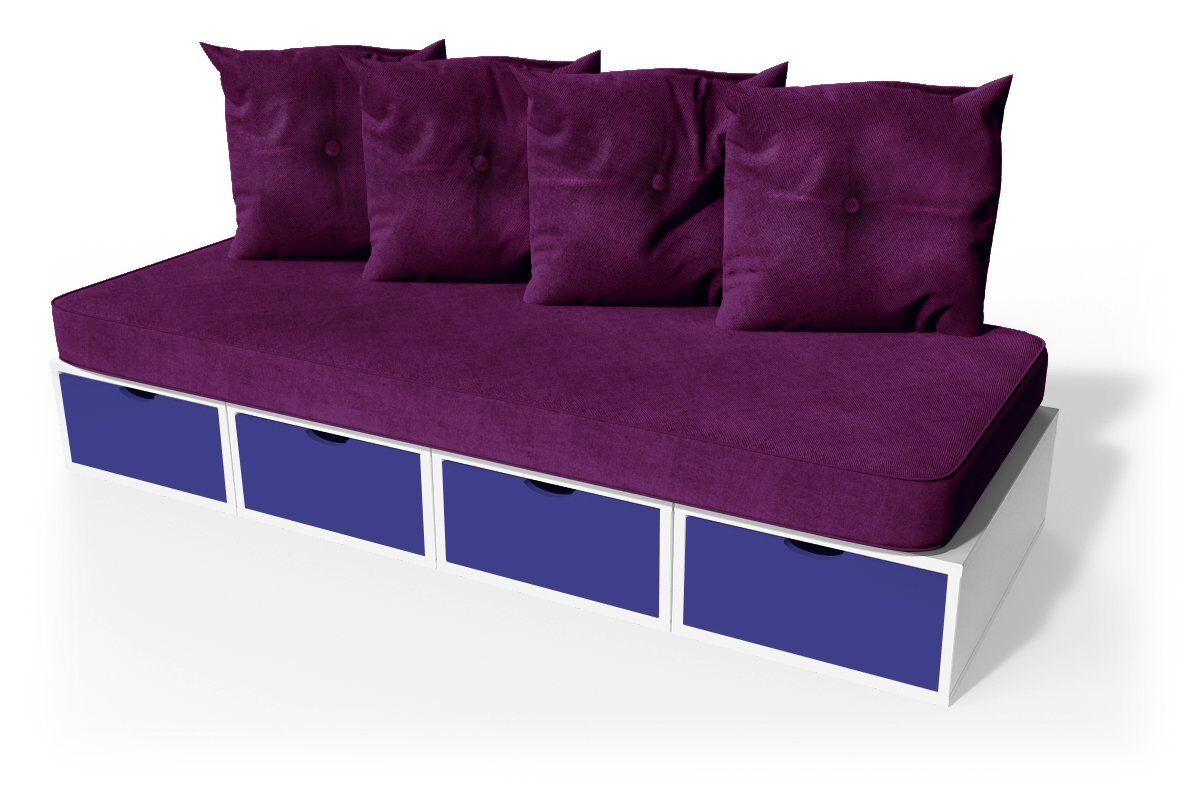ABC MEUBLES Panchina cubo 200 cm + futon + cuscini -  - Bianco/Blu scuro