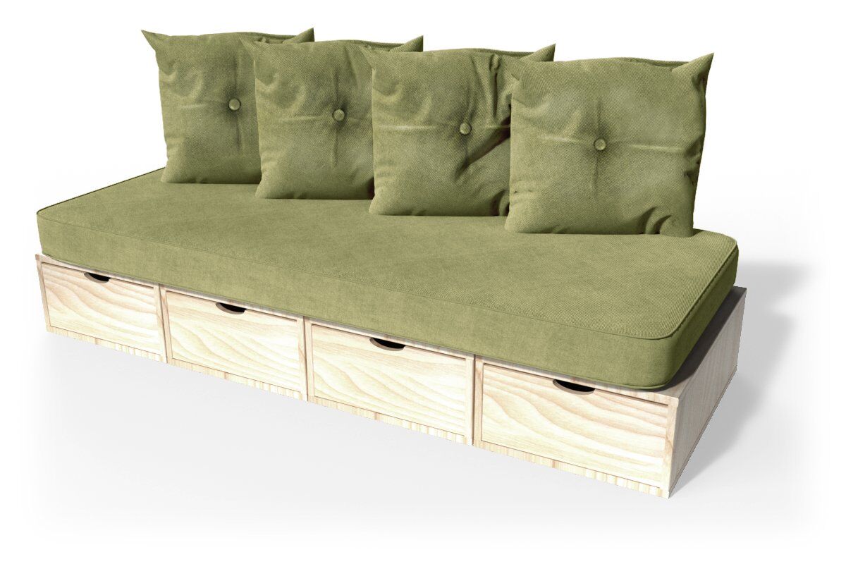 ABC MEUBLES Panchina cubo 200 cm + futon + cuscini -  - Vernice Naturale