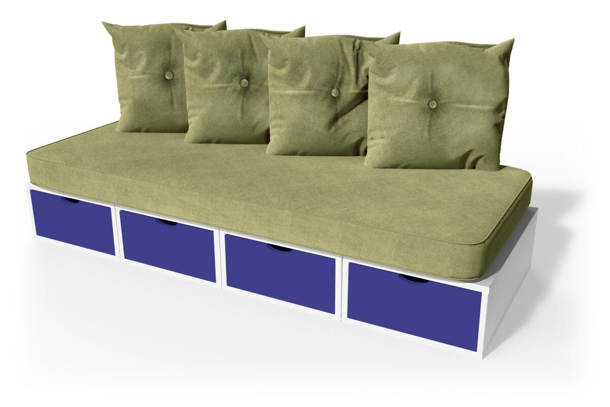 ABC MEUBLES Panchina cubo 200 cm + futon + cuscini -  - Bianco/Blu scuro