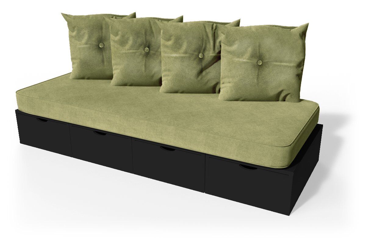 ABC MEUBLES Panchina cubo 200 cm + futon + cuscini -  - Nero