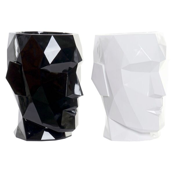 dkd home decor vaso  nero bianco resina (29 x 26 x 34.5 cm) (2 pcs)
