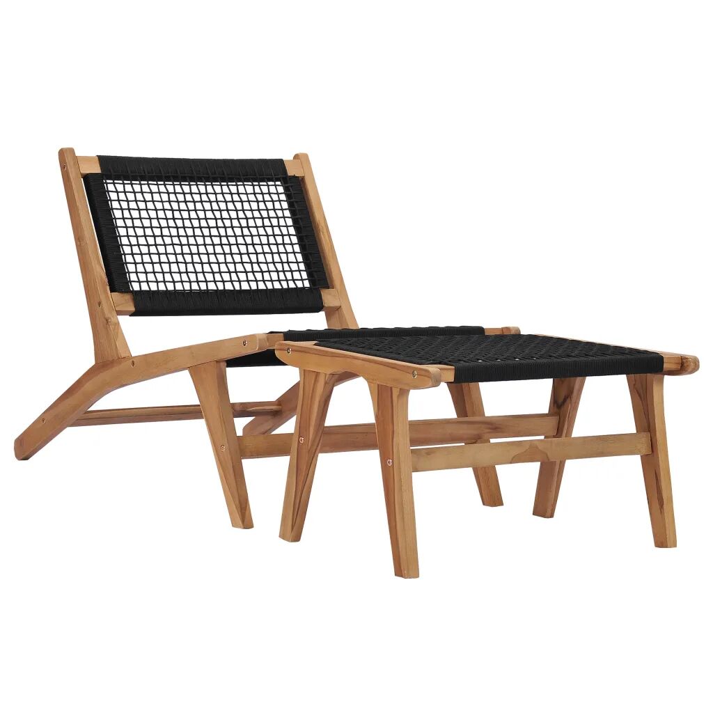 vidaxl sedia a sdraio con poggiapiedi in legno massello di teak e corda